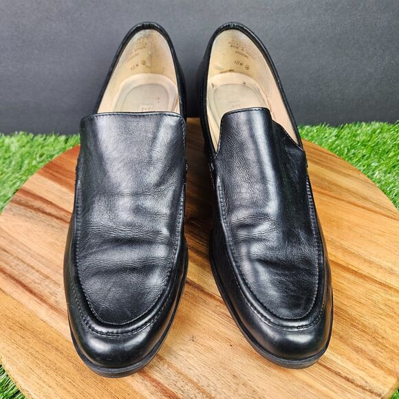 Enzo Angiolini Black Leather Loafer Pumps Size 10 M Chunky Block Heels Classic - Picture 6 of 16